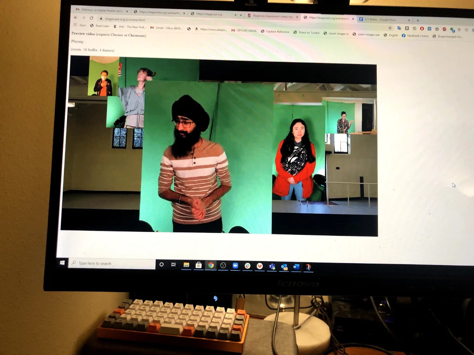A StageCast development preview combines performers recorded in separate locations into one live browser view.